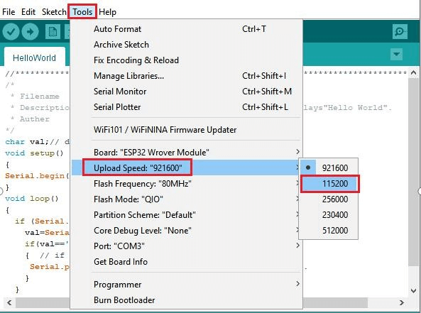Настройка скорости 115200